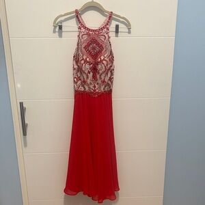 Stunning Lucci Lu Red Beaded Halter Dress
